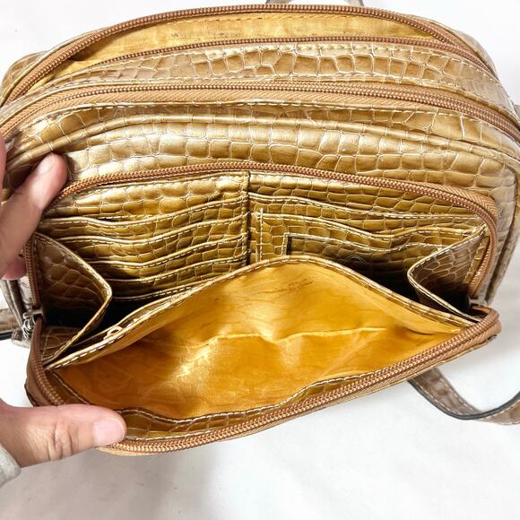 Kathy Van Zeeland Purse Bag Pocketbook Golden Honey Croc Embossed Organizer - Picture 14 of 16